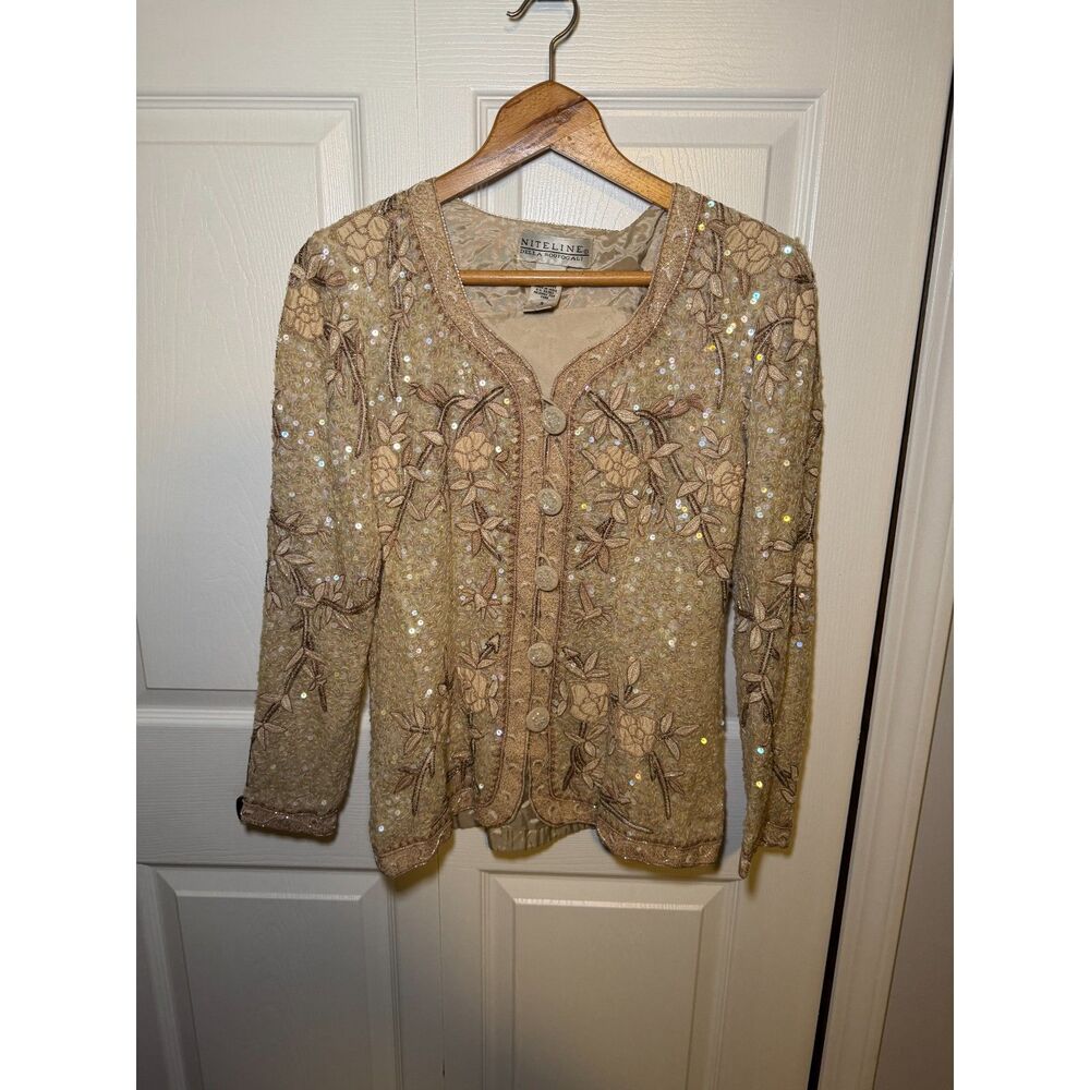 Vintage Niteline Della Roufogali Silk Beaded Sequin Jacket Women's Small